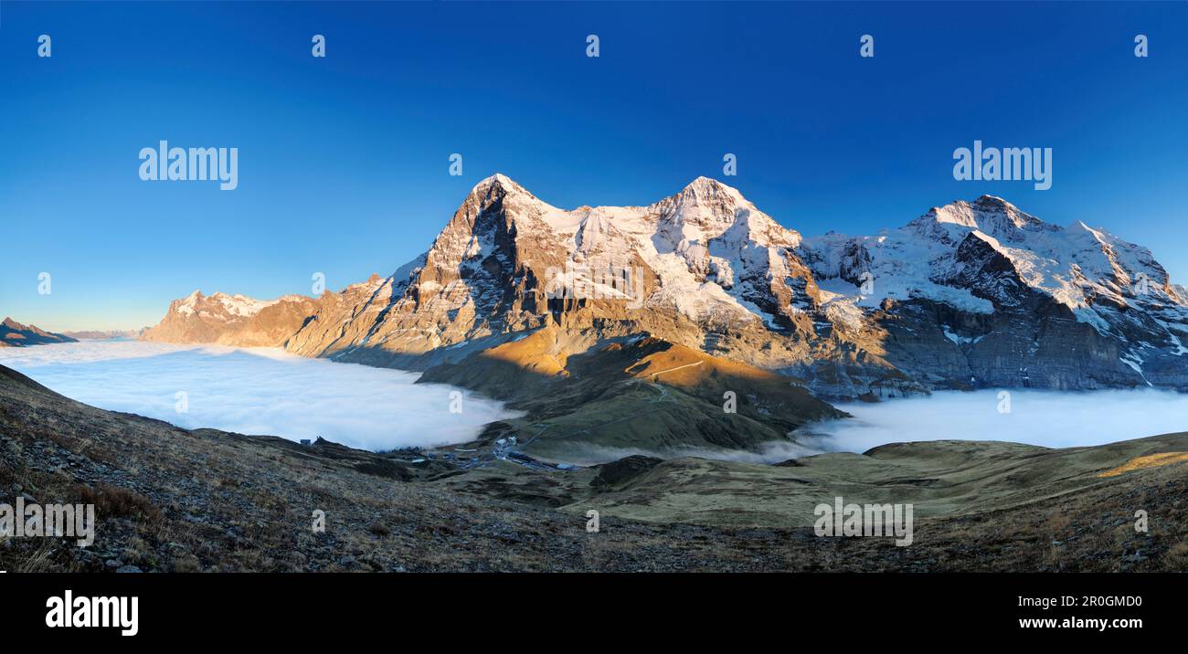 Panorama of Wetterhorn, Eiger, Moench and Jungfrau above Kleine ...