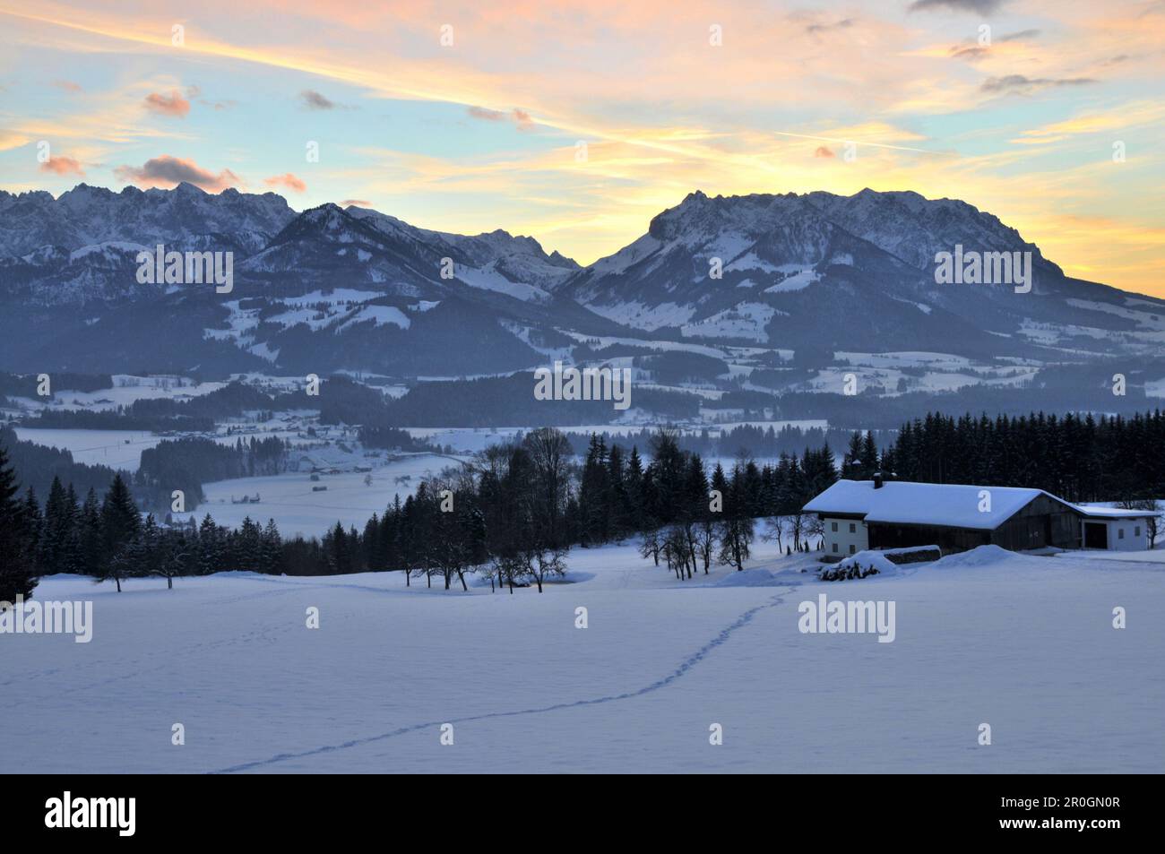 Peternhof near Kössen in Kaiserwinkl, Winter in Tyrol, Austria Stock Photo