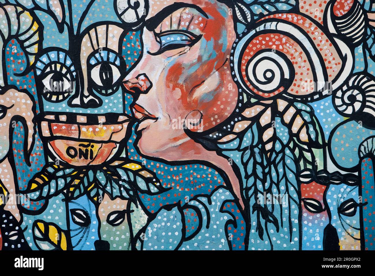 Wall mural of AfroCuban woman, Guanabo, Playas del Este, City of Havana, Havana, Cuba Stock