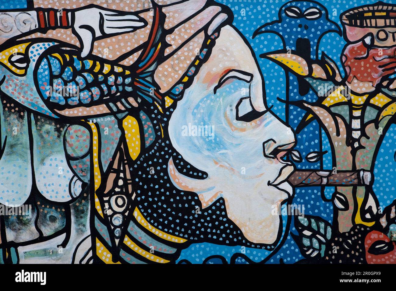 Wall mural of AfroCuban woman, Guanabo, Playas del Este, City of Havana, Havana, Cuba Stock