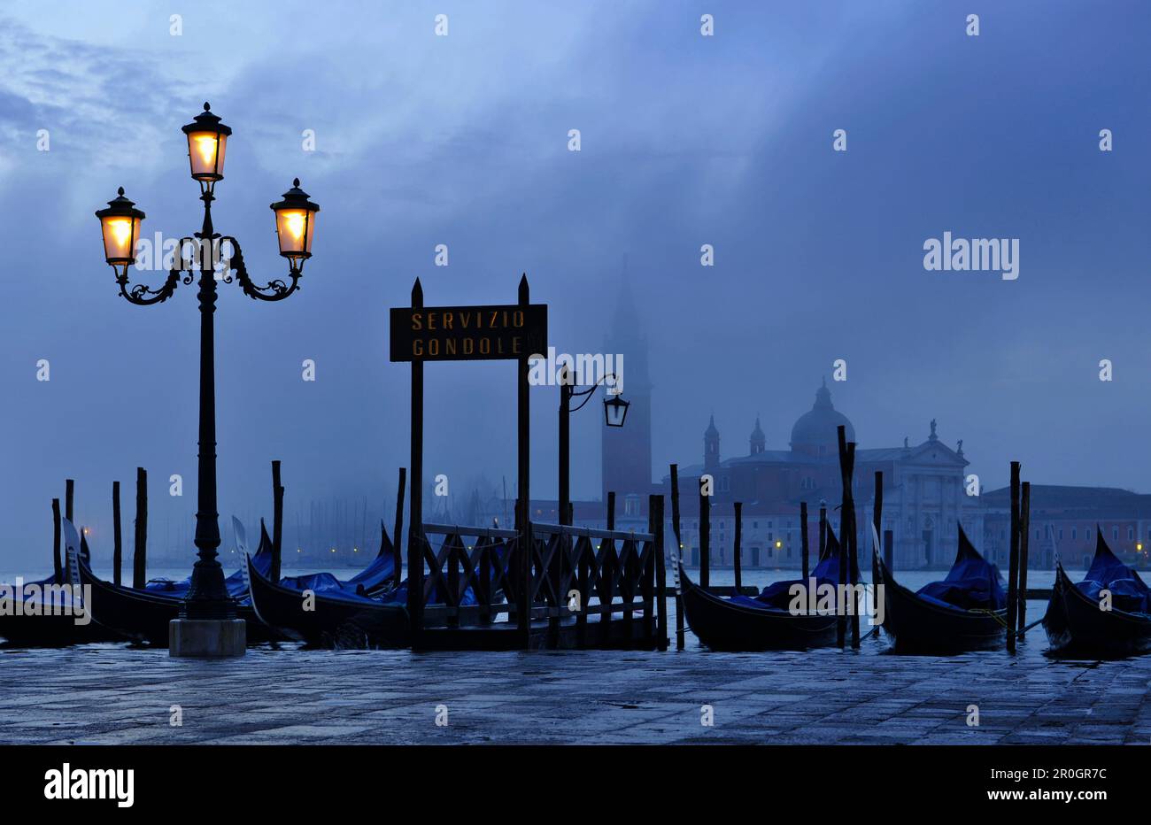 Lantern, Gondolas, Piazzetta, San Giorgio, Venice, Italy Stock Photo