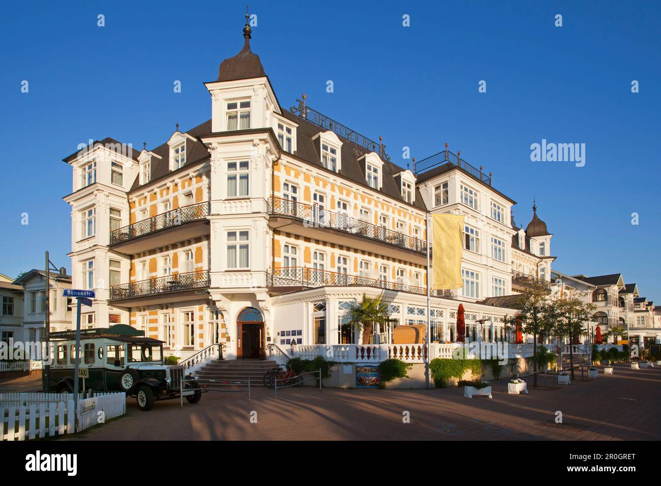Hotel Ahlbecker Hof in the sunlight, Ahlbeck seaside resort, Usedom island, Baltic Sea, Mecklenburg West Pomerania, Germany, Europe Stock Photo