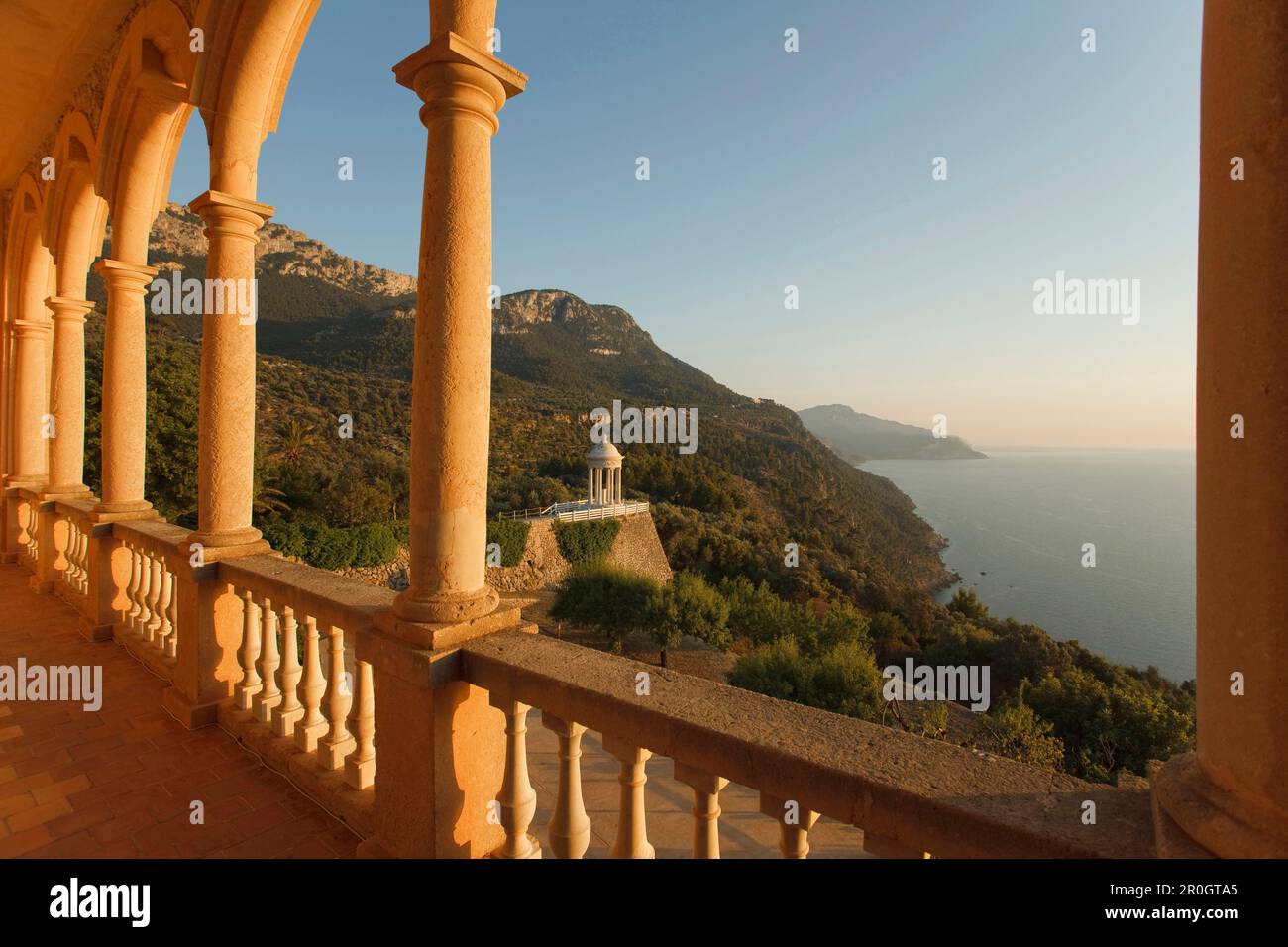 View onto coast area from Son Marroig manor, Tramuntana mountains, Mallorca, Balearic Islands, Spain, Europe Stock Photo