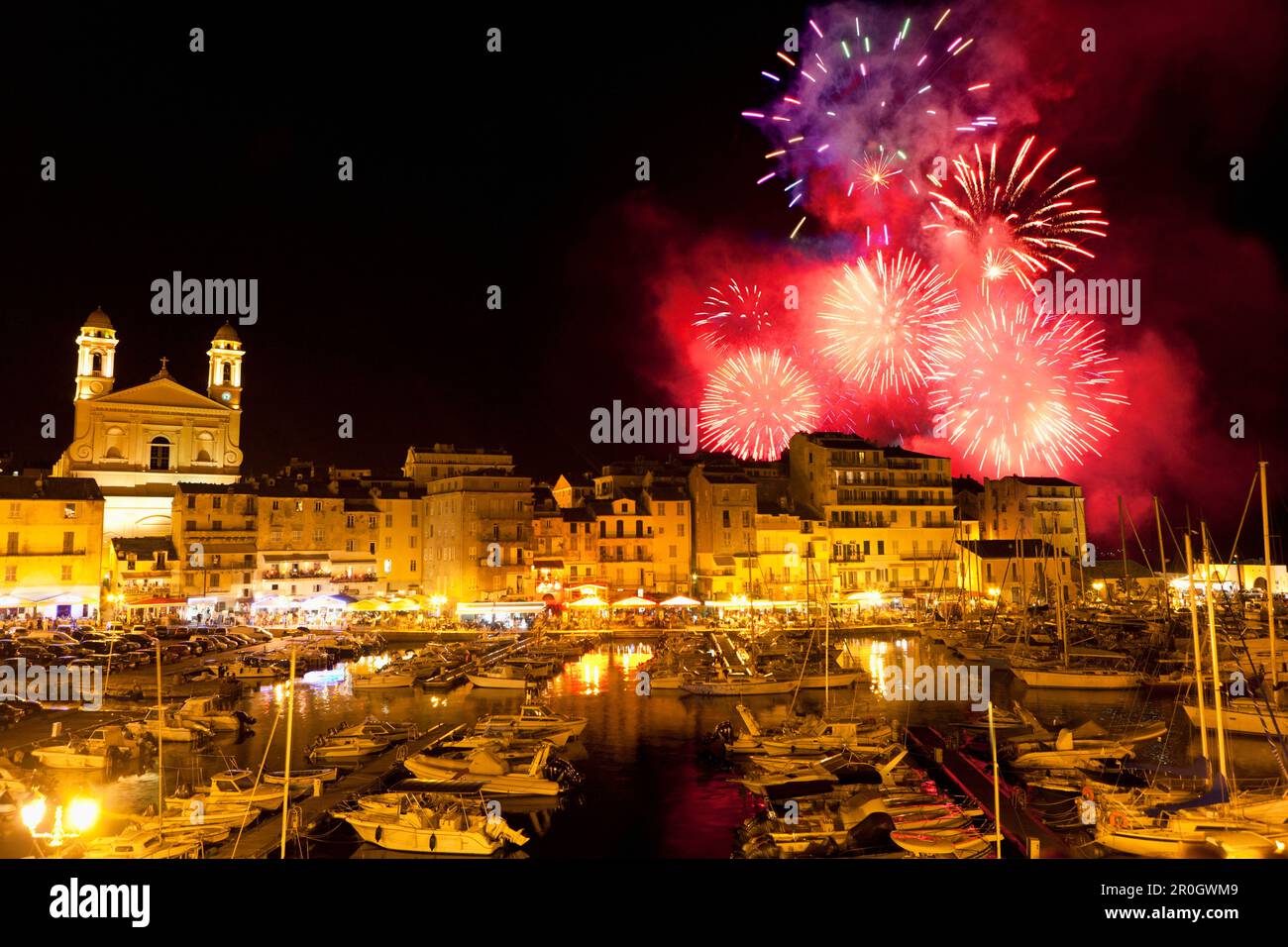 Fireworks, Bastile Day over Bastia, Corsica, France Stock Photo