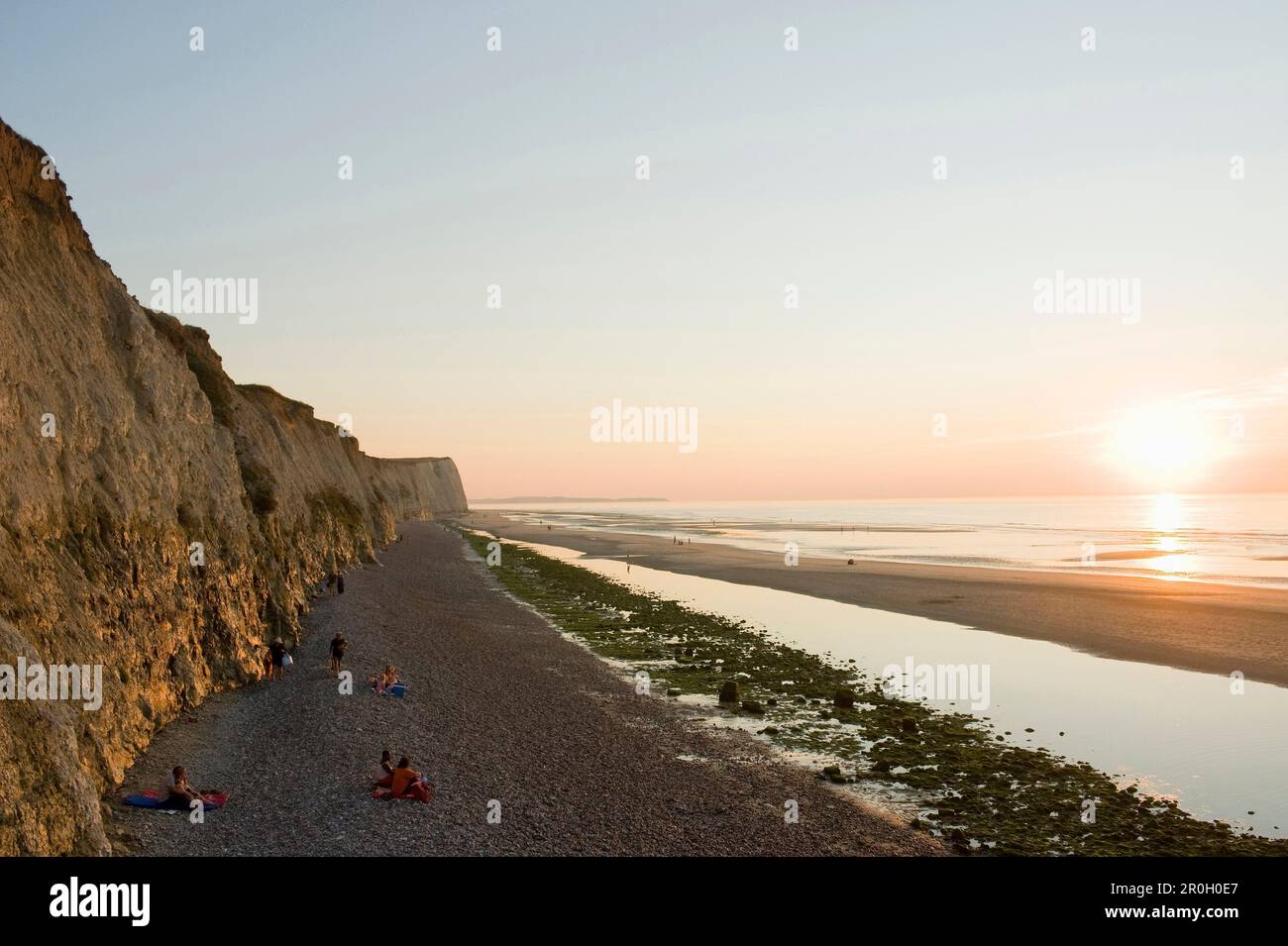 Beach at the Cap Blanc-Nez at sunset, Cap Blanc-Nez, Opal coast, Boulogne-sur-Mer, France, Europe Stock Photo