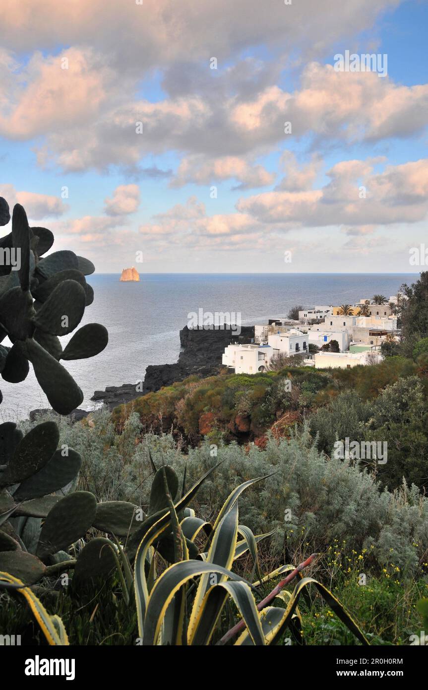 White village on the Island of Stromboli, Island of Stromboli, Aeolian