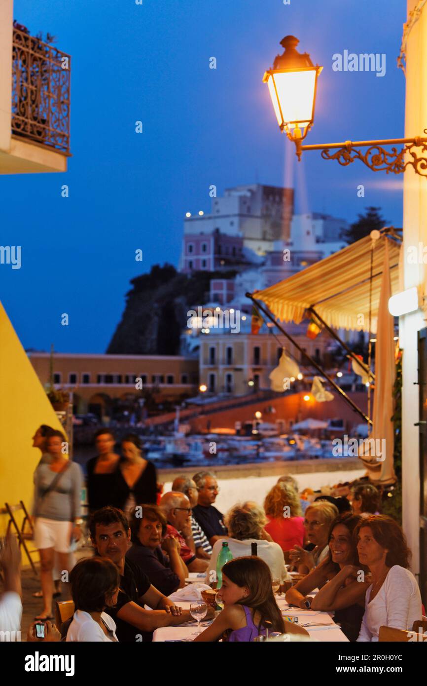 People at the Trattoria in the evening, Island of Ponza, Pontine Islands, Lazio, Italy, Europe Stock Photo