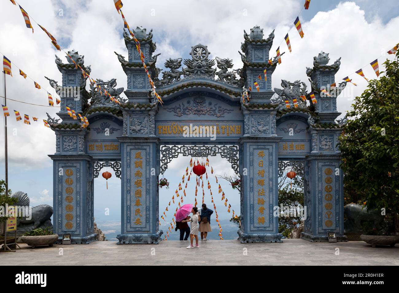 Bà Nà Hills, Vietnam - August 22 2018: The Linh Ung Pagoda in the Bà Nà Hills, near Da Nang, Vietnam. Bà Nà Hills are located in the Truong Son Mounta Stock Photo