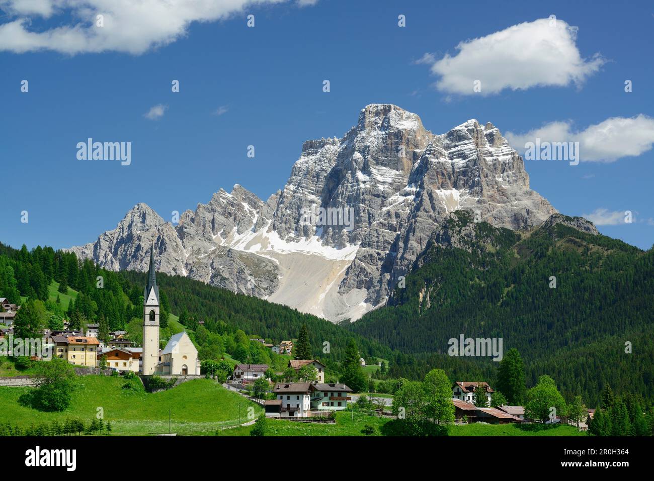Selva di Cadore with Monte Pelmo, Selva di Cadore, Dolomites, UNESCO world heritage site Dolomites, Venetia, Italy Stock Photo