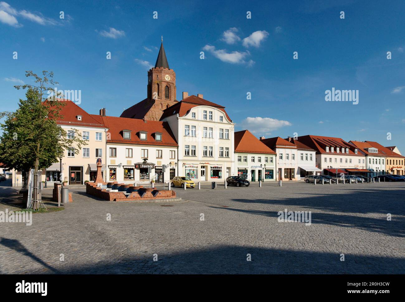 View of market place and St. Mary's church, Beeskow, Land Brandenburg, Germany, Europe Stock Photo