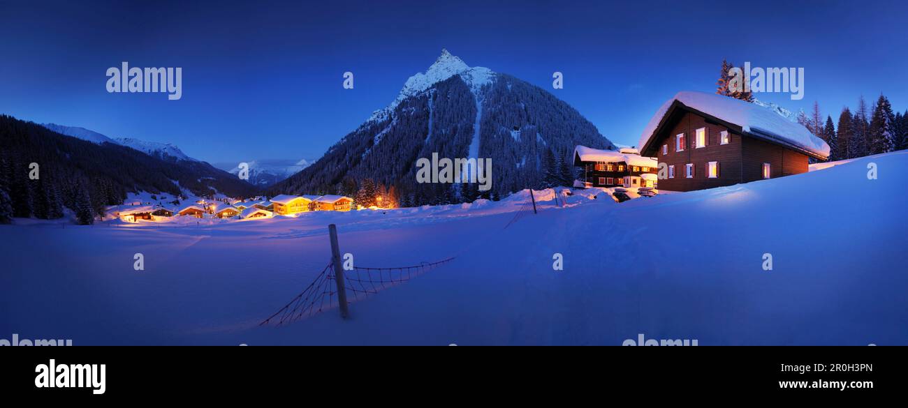 View to Gargellen at night, Montafon, Vorarlberg, Austria Stock Photo