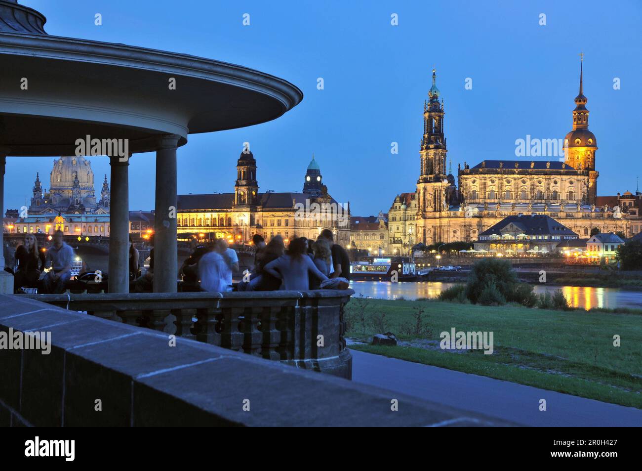 View from the Elbe riverbank onto the old town in the evening, Dresden, Saxony, Germany, Europe Stock Photo