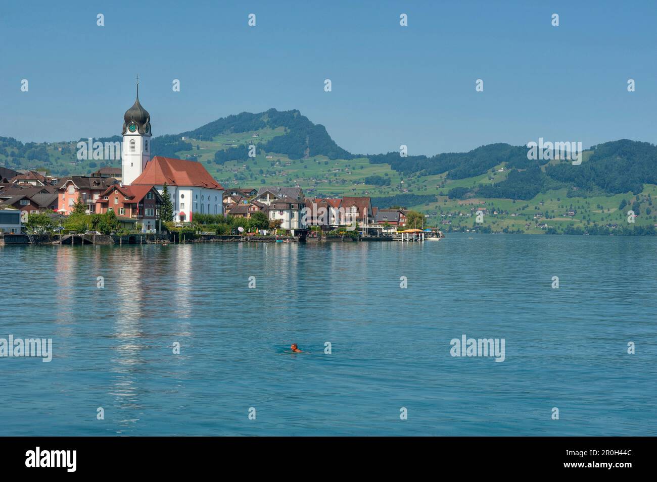 Beckenried with Lake Lucerne, Beckenried, Nidwalden, Switzerland, Europe Stock Photo
