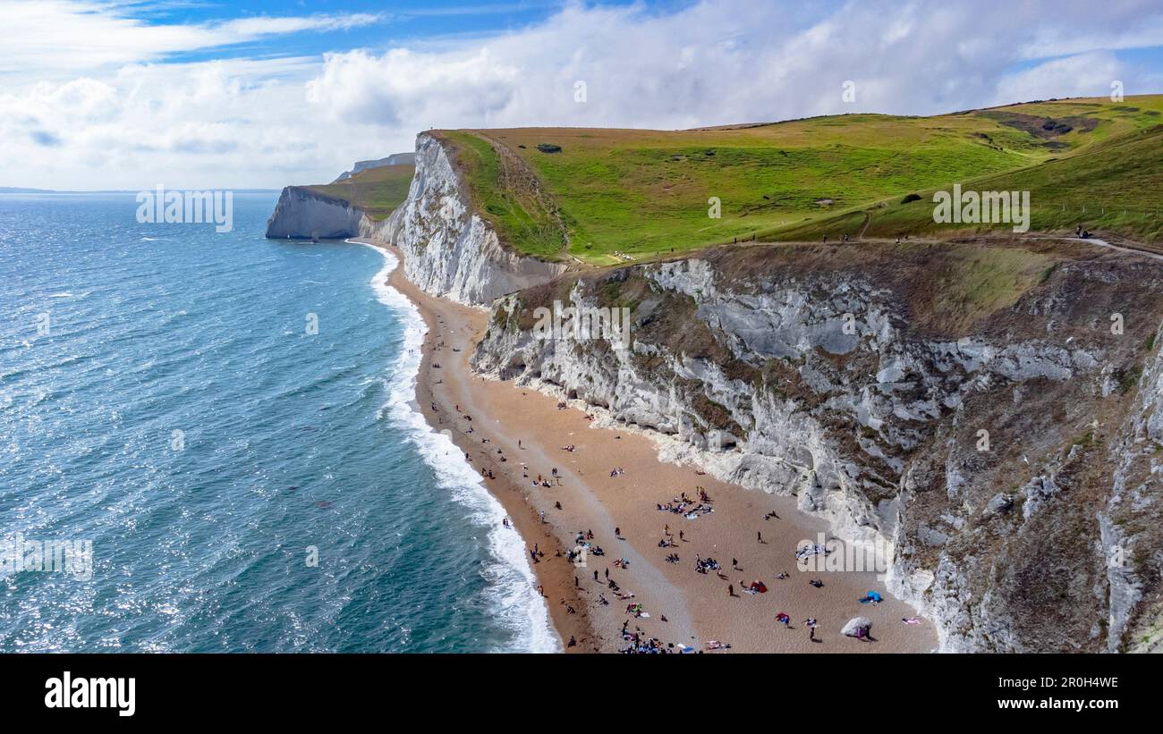 Aerial view of the picturesque Handfast Point on the Isle of Purbeck in