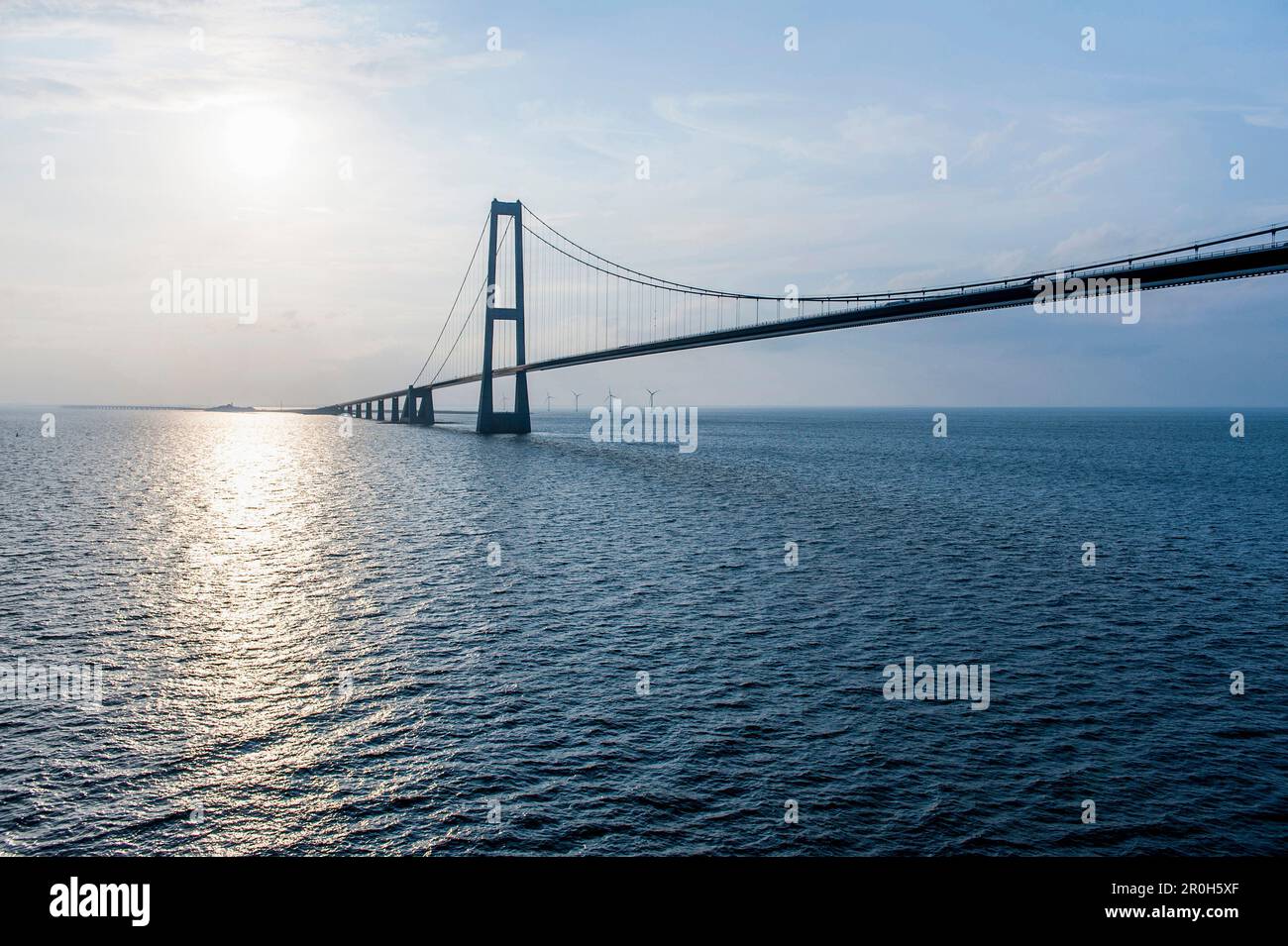 Oresund Bridge between Scania and Danmark during sun set, Baltic Sea, Oresund, Scandinavien Stock Photo