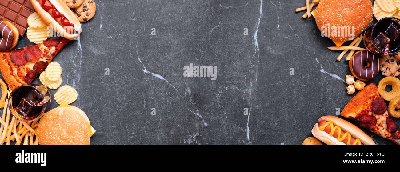 Junk food double border over a dark banner background. Selection of