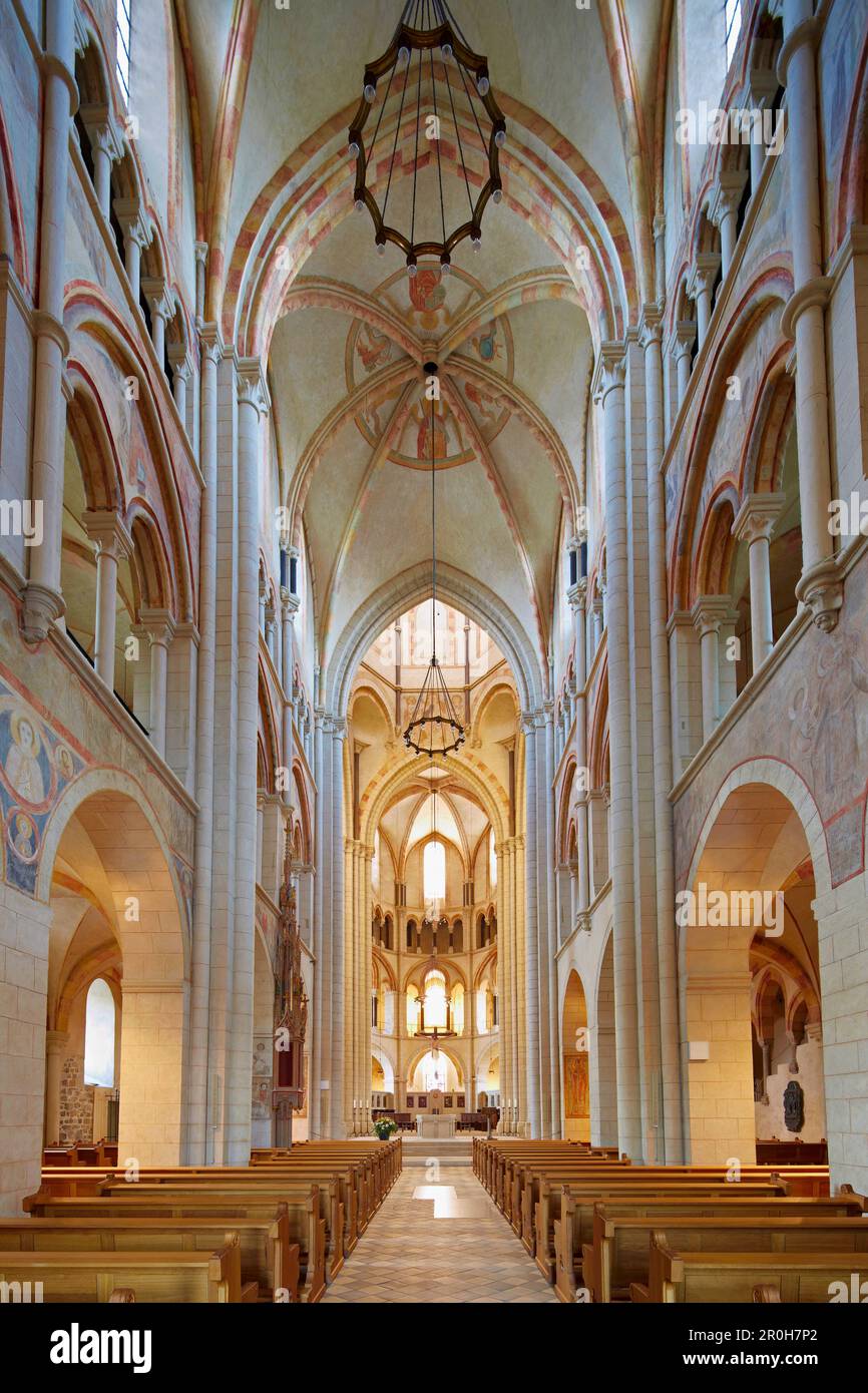 Nave, St. Georgs Cathedral, Limburg, Westerwald, Hesse, Germany, Europe Stock Photo