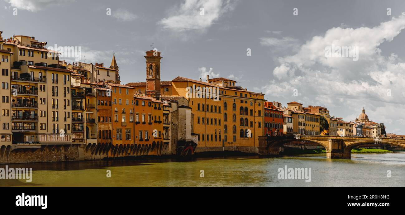 Ancient Italian architecture of the Florence waterfront, Italy Stock ...