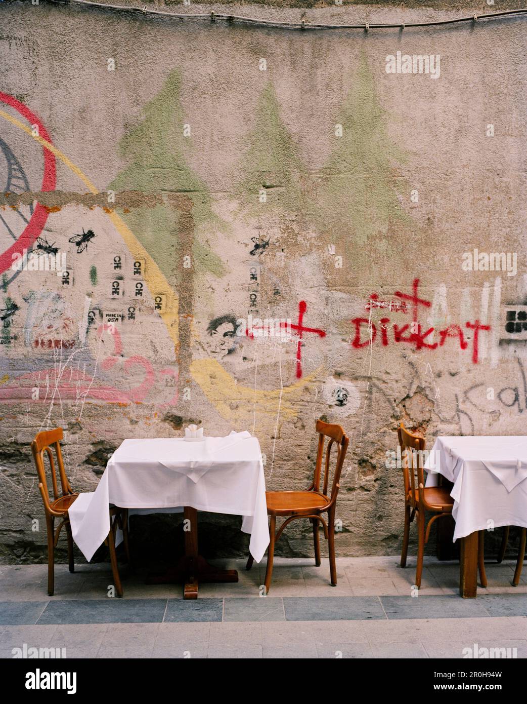 TURKEY, Istanbul, tables and chairs of Gedikli Cafe at Beyoglu District