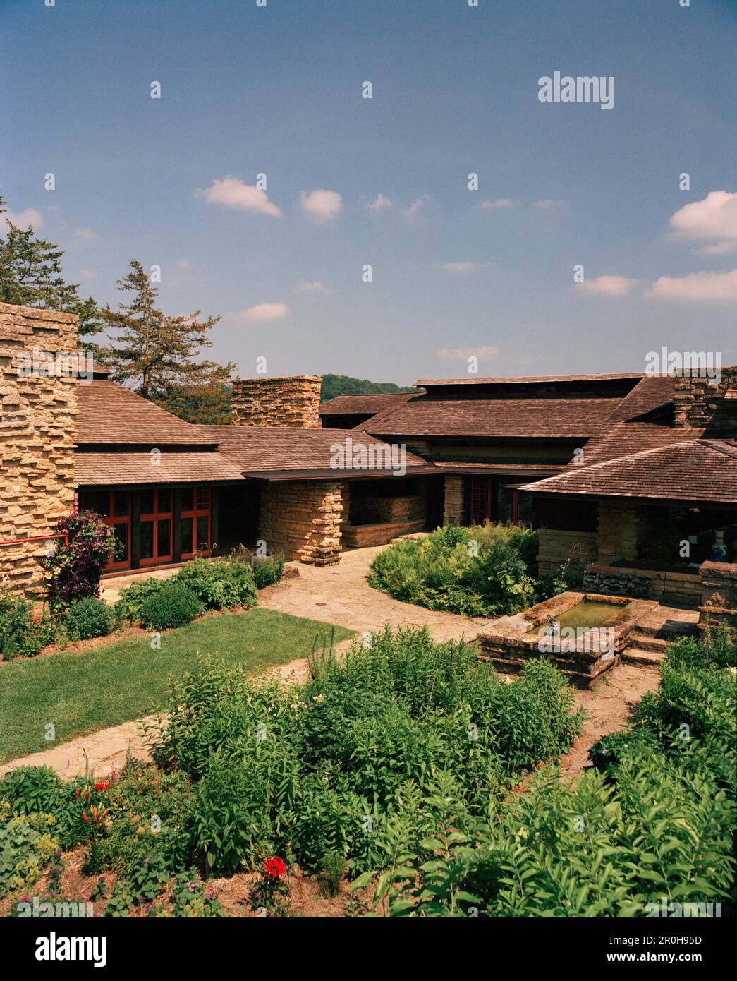 USA, Wisconsin, elevated view of Frank Lloyd Wright's Taliesin. Stock Photo