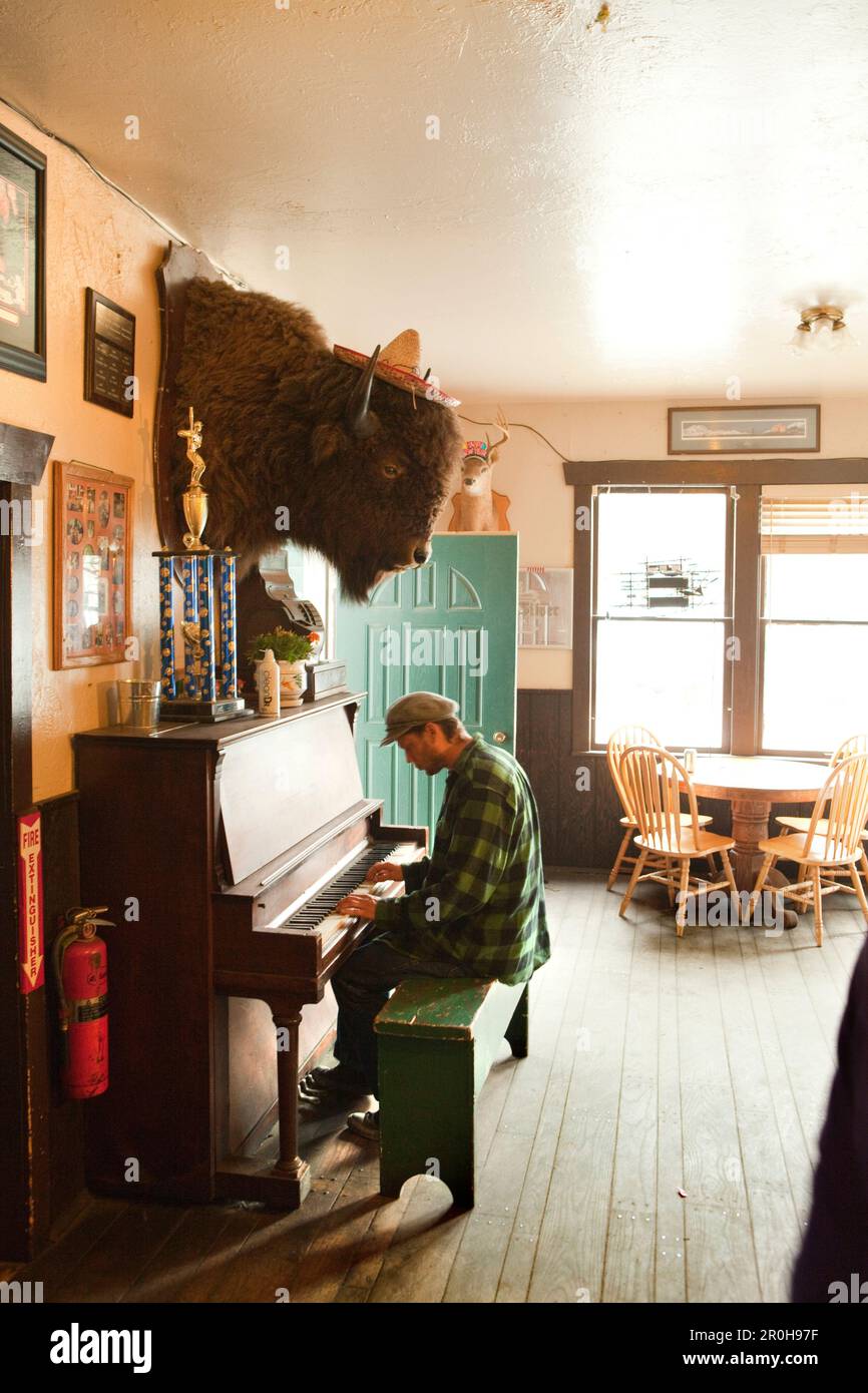 ALASKA, Talkeetna, Jared Wayne Kesler a piano player and employee at