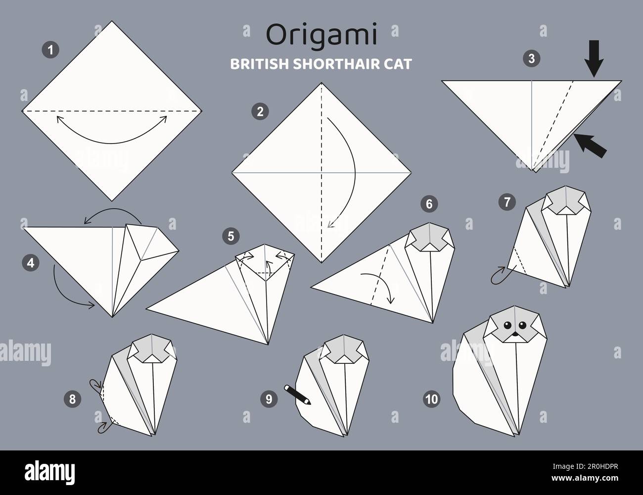 Origami tutorial for kids. Origami cute cat Stock Vector Image & Art