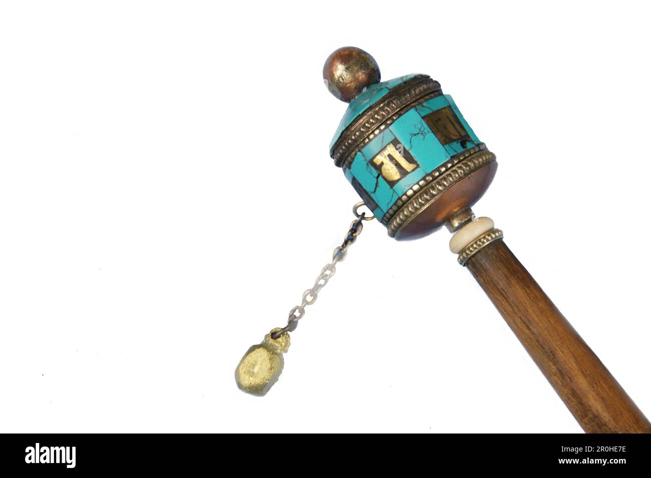 Prayer hand wheel in turquoise color, cutout, China, Tibet Stock Photo