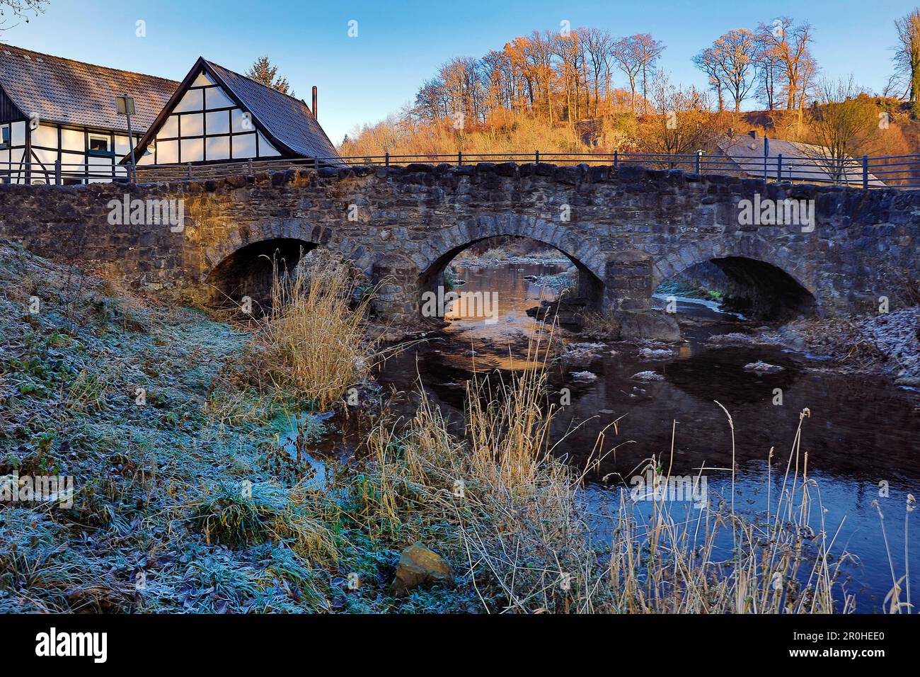 old Hoennetal bridge in autum in Volkringhausen, Germany, North Rhine-Westphalia, Sauerland, Balve Stock Photo