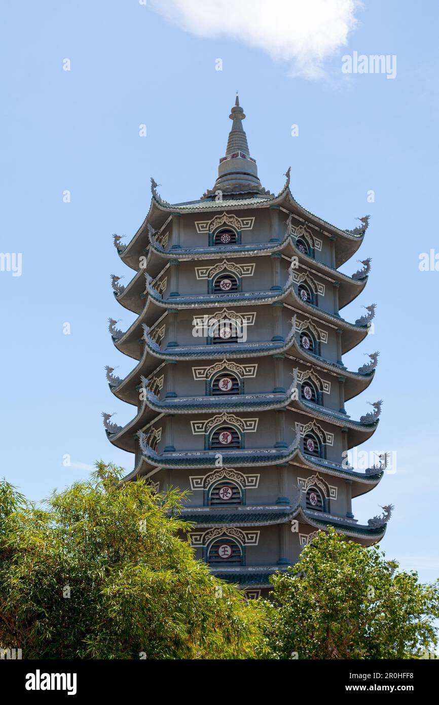 Relics Tower in the Linh Ung Pagoda atop of the Son Tra Mountain. Stock Photo