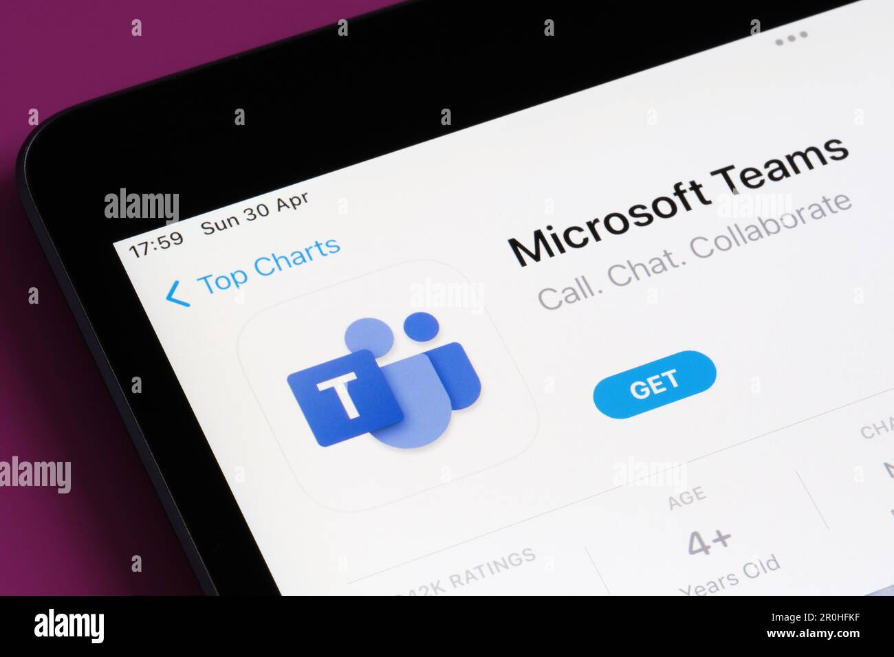 microsoft teams app seen in App Store on the screen of ipad. Selective focus. Stafford, United Kingdom, May 6, 2023 Stock Photo