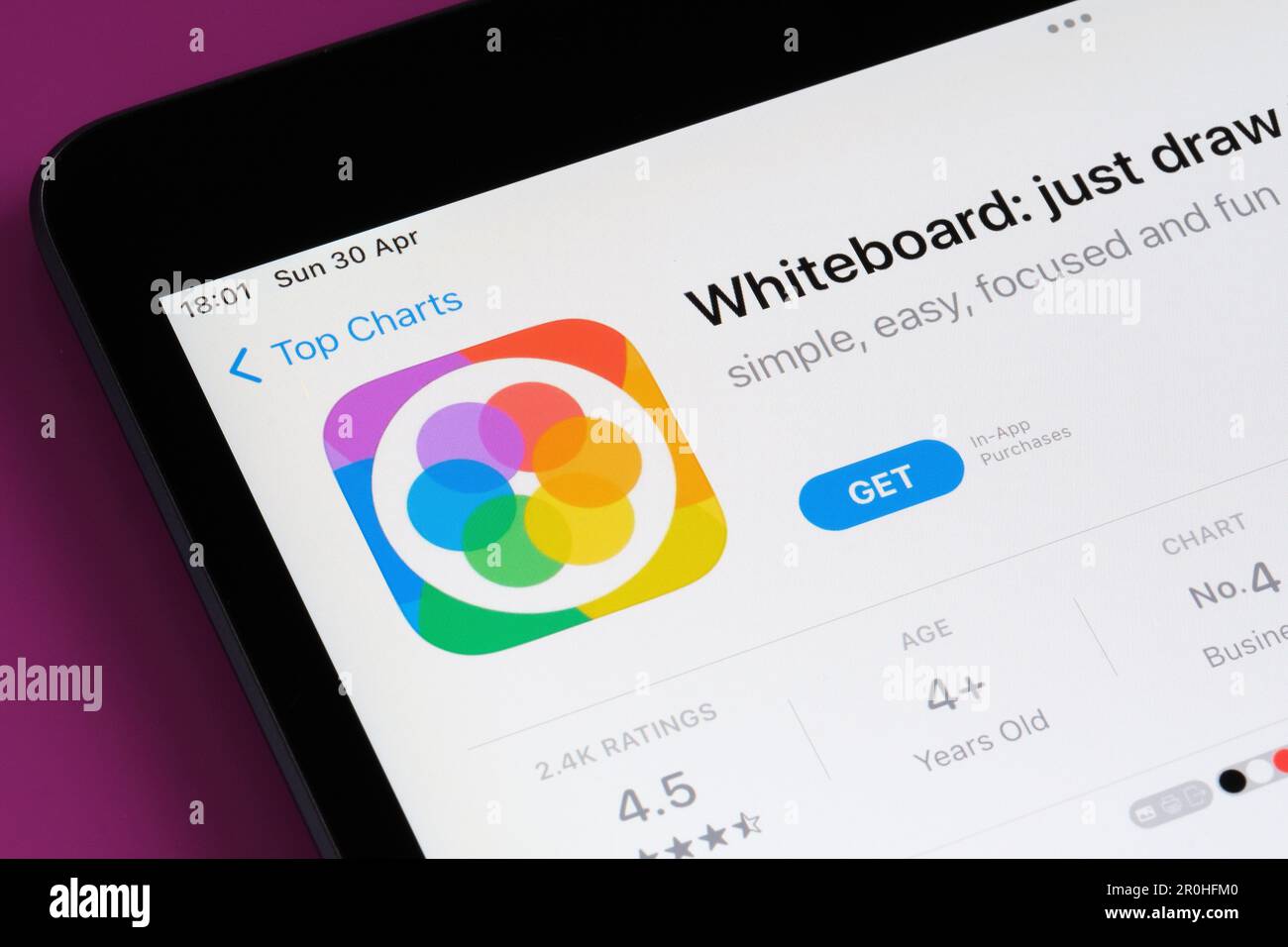 Whiteboard app seen in App Store on the screen of ipad. Selective focus. Stafford, United Kingdom, May 6, 2023 Stock Photo