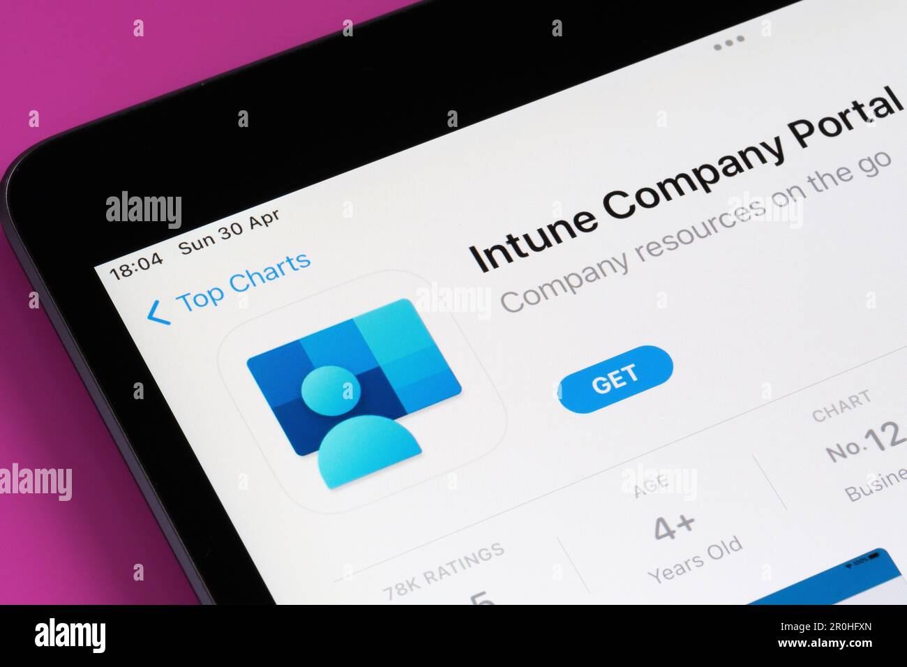 Intune Company Portal app seen in App Store on the screen of ipad ...