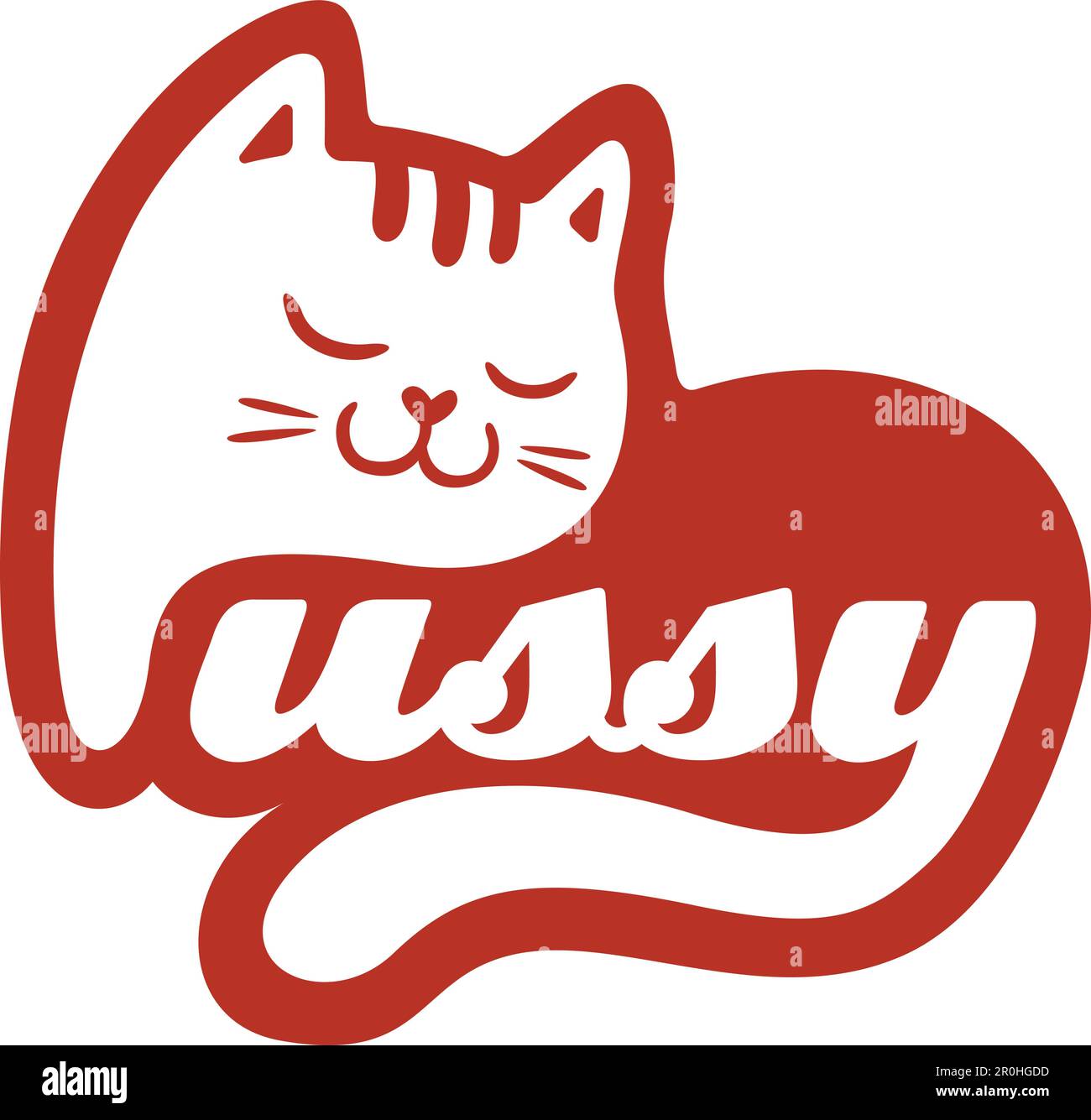 Cute Sleeping Cat Shaped like a word Pussy Stock Vector