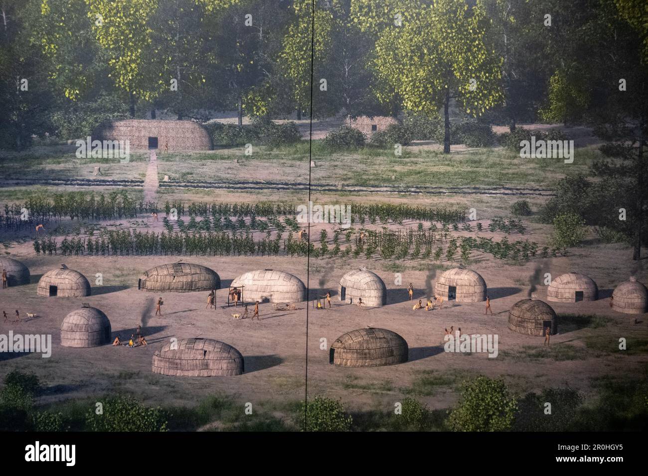 Werowocomoco archeological site drawing of the Indian village at