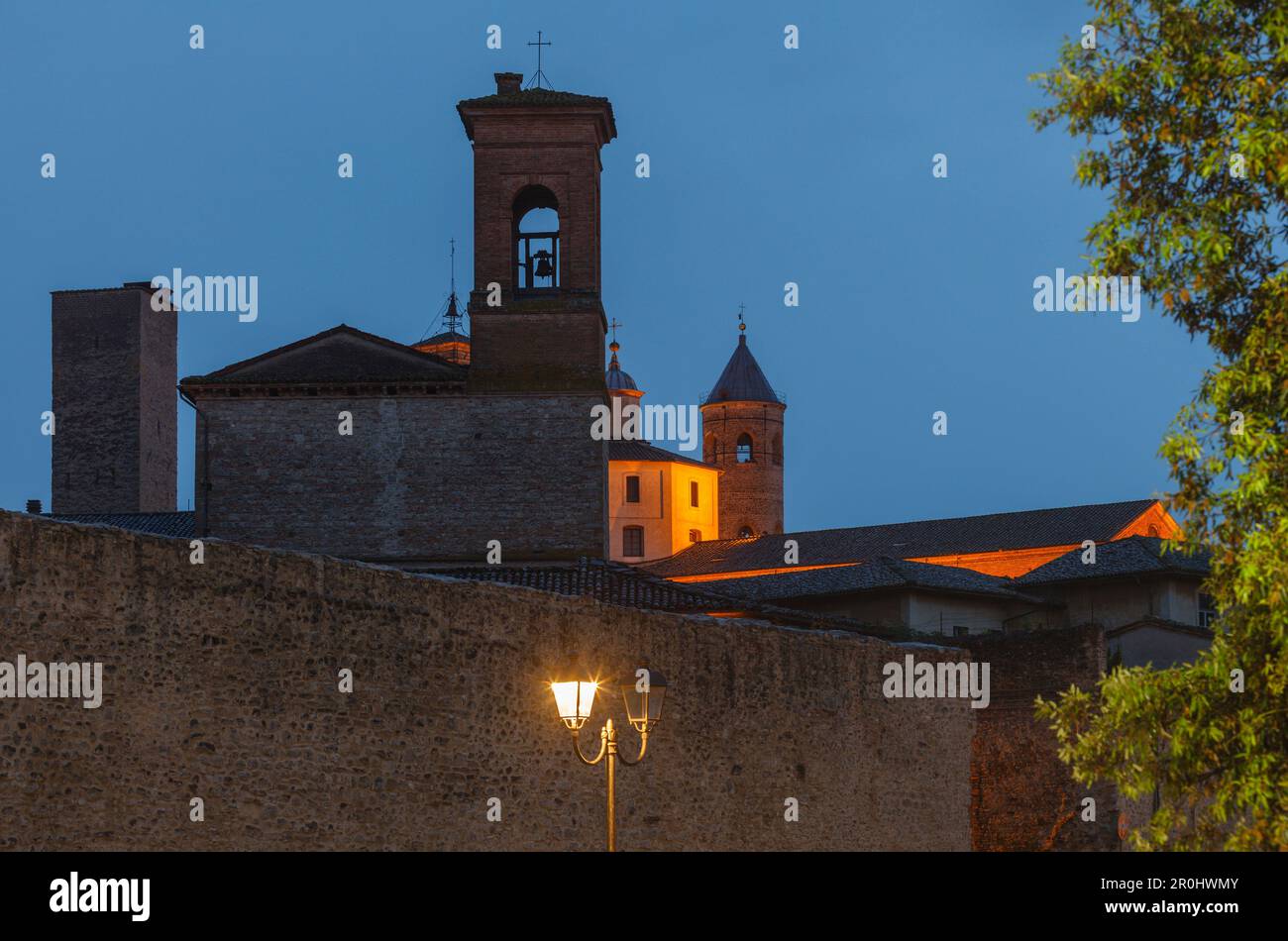 Town view with city wall at night, St. Francis of