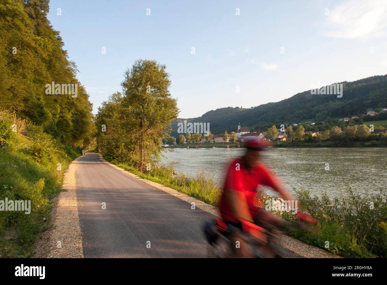 Cycle path along the Danube, Engelhartszell, Austria Stock Photo