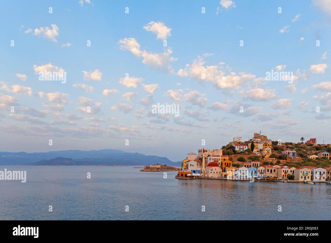 Harbour, and view of Kastellorizo, Dodecanese, South Aegean, Greece Stock Photo