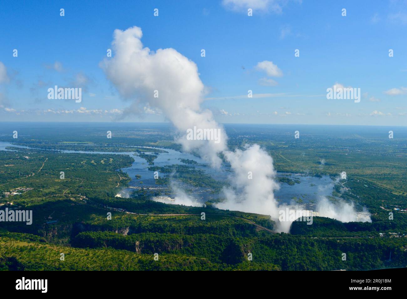 Aerial view of the Smoke that Thunders at Victoria Falls Stock Photo