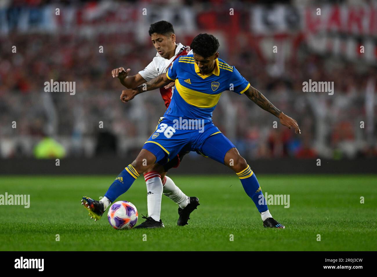 Argentina, Buenos Aires - 07 May 2023: Cristian Medina of Boca Juniors during the Torneo Binance 2023 of Argentina Liga Profesional match between Rive Stock Photo