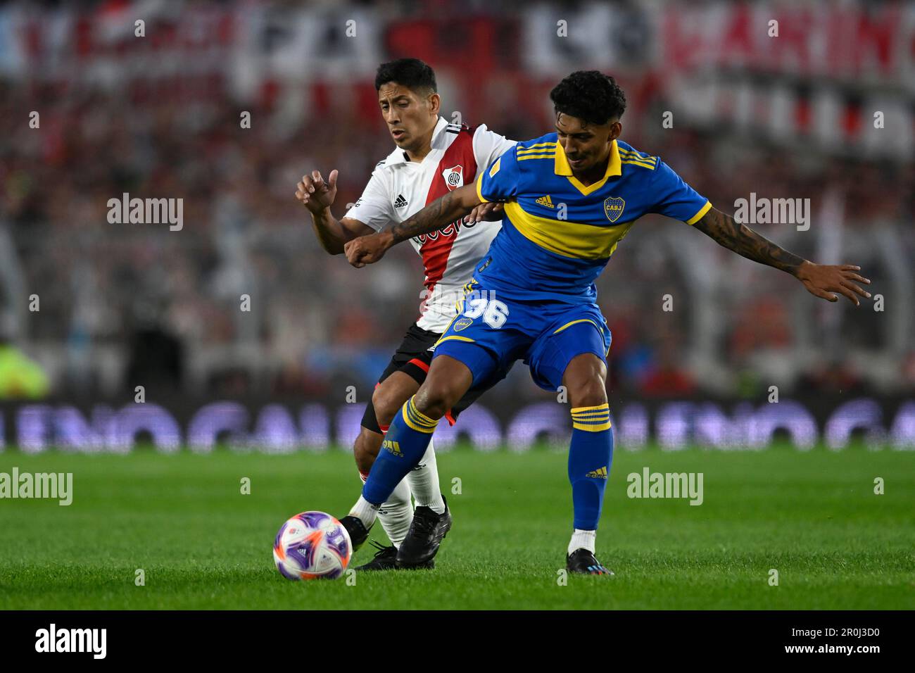 Argentina, Buenos Aires - 07 May 2023: Cristian Medina of Boca Juniors during the Torneo Binance 2023 of Argentina Liga Profesional match between Rive Stock Photo