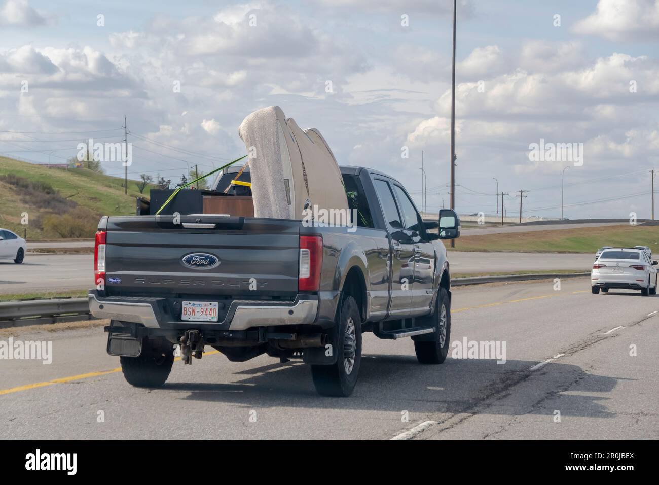 Calgary, Alberta, Canada. May 7, 2023. A loaded pickup truck with an