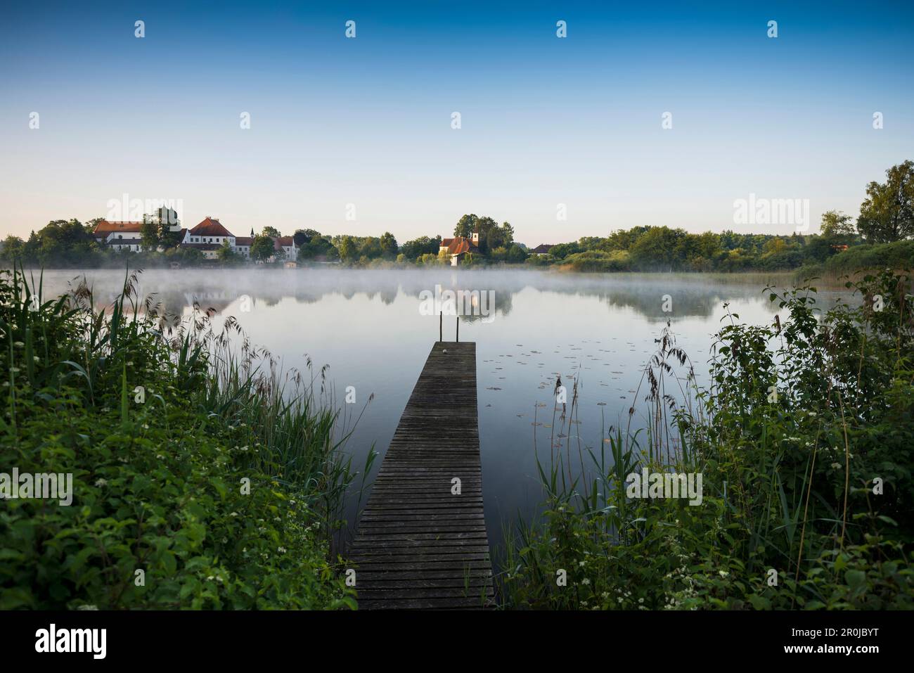 Seeon Monastery and Lake Seeon, Seeon-Seebruck, Chiemgau, Upper Bavaria, Bavaria, Germany Stock Photo