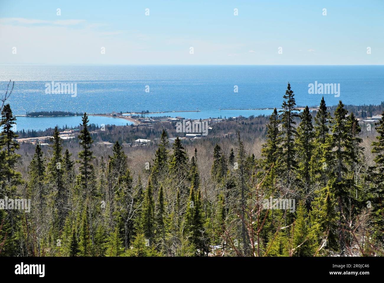 The view of Grand Marais from the trailhead parking area of the