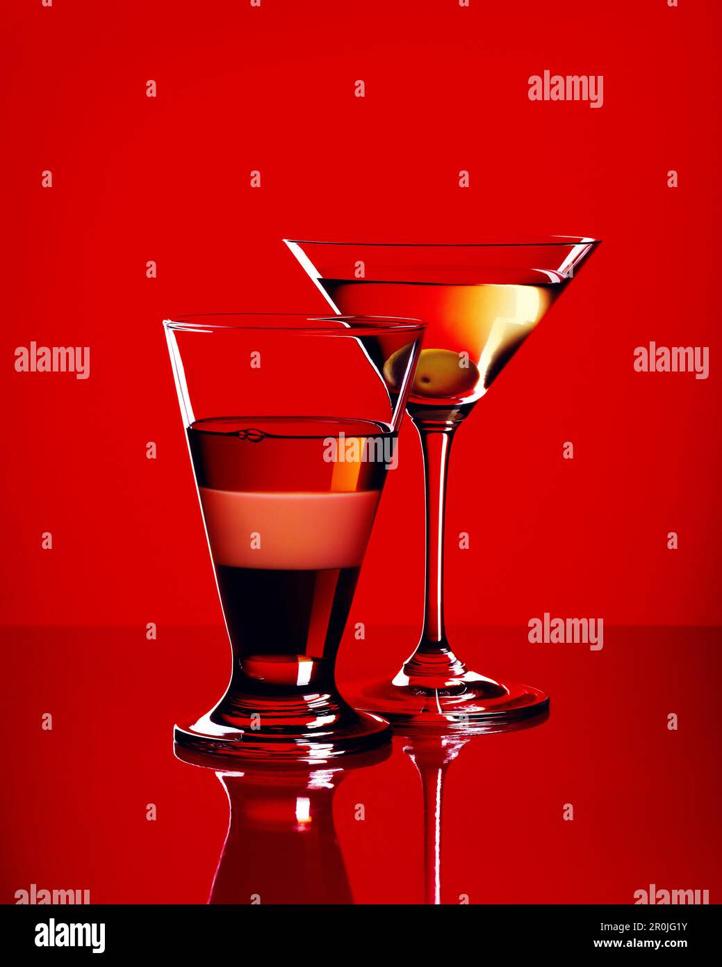 Two cocktails on a red background, Cocktail, Drink Stock Photo