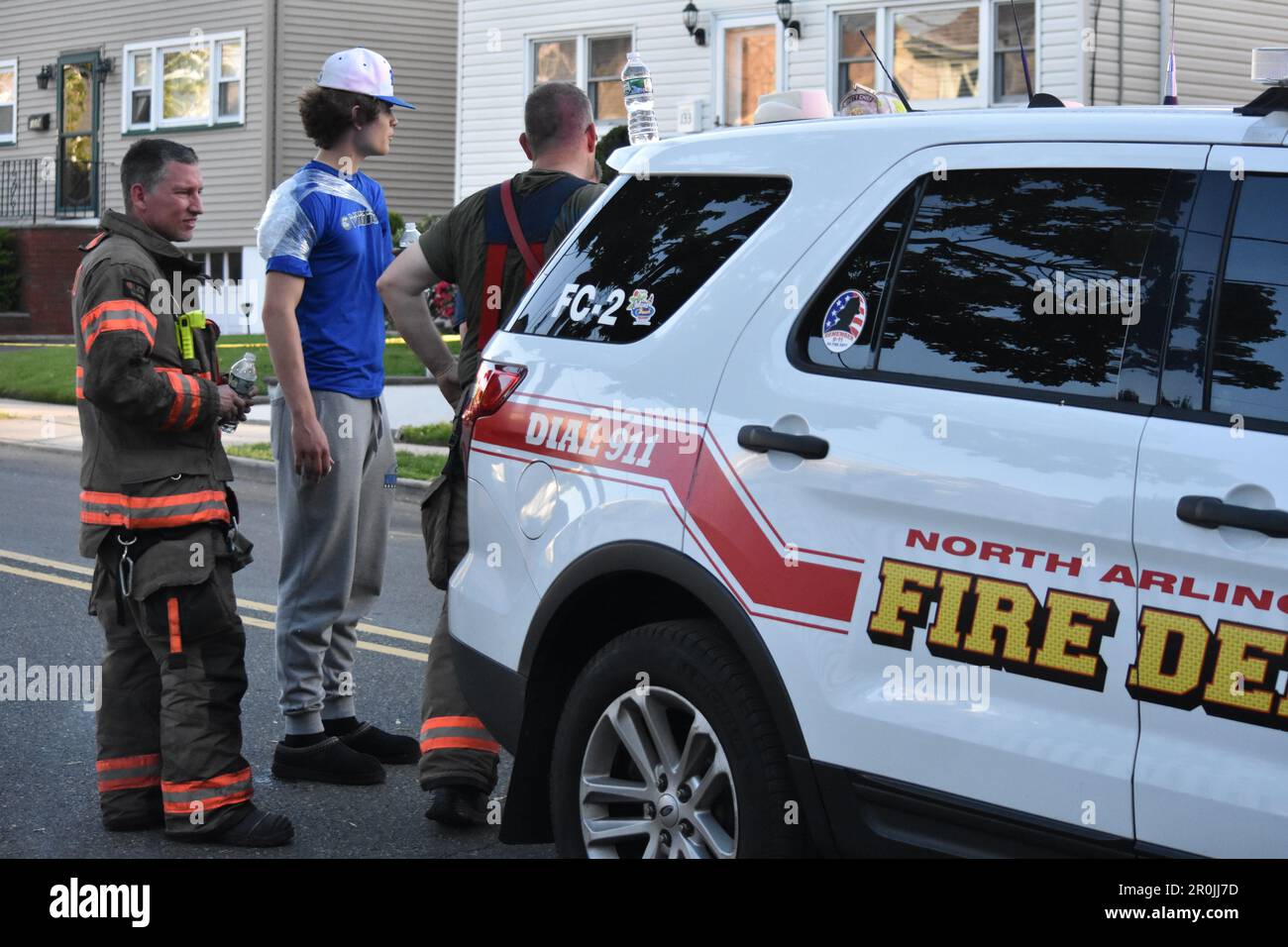 North Arlington Fire Department on scene of the accident. Pickup truck