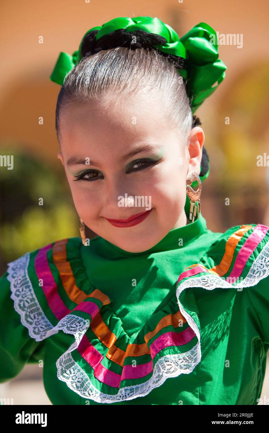 Young girl in traditional folklore costume, Loreto, Baja California Sur