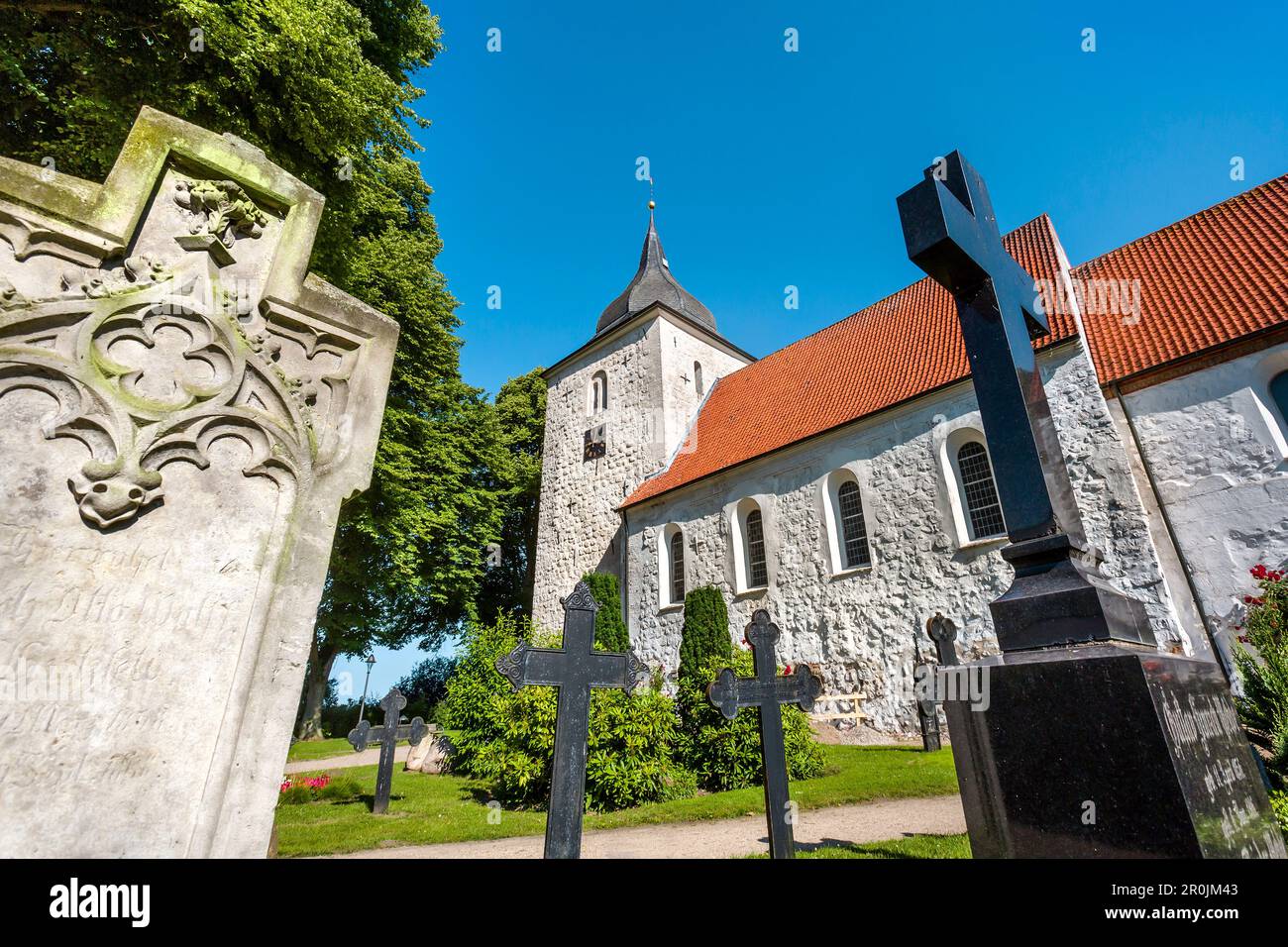 St. Peter's church, Bosau, Lake Ploen, Schleswig-Holstein, Germany Stock Photo