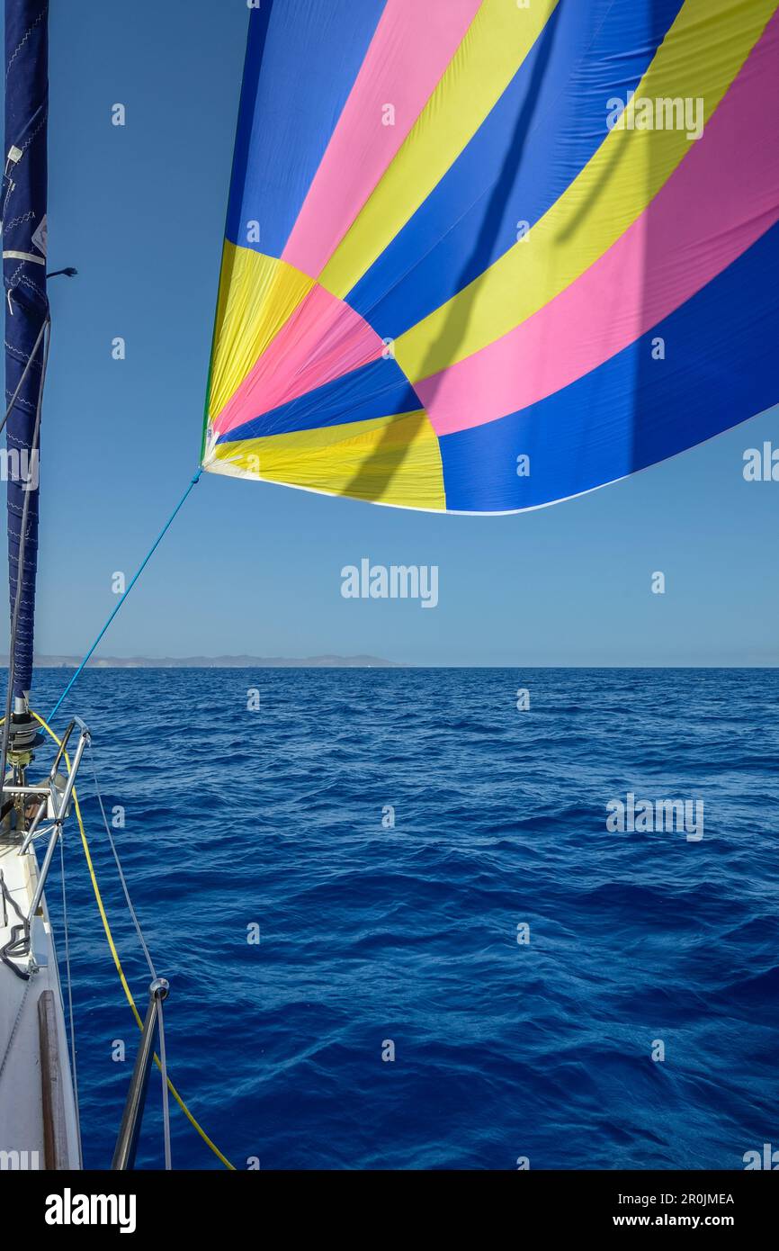 Sailing yacht with Gennaker in the Greek Islands, Aegean, Cyclades