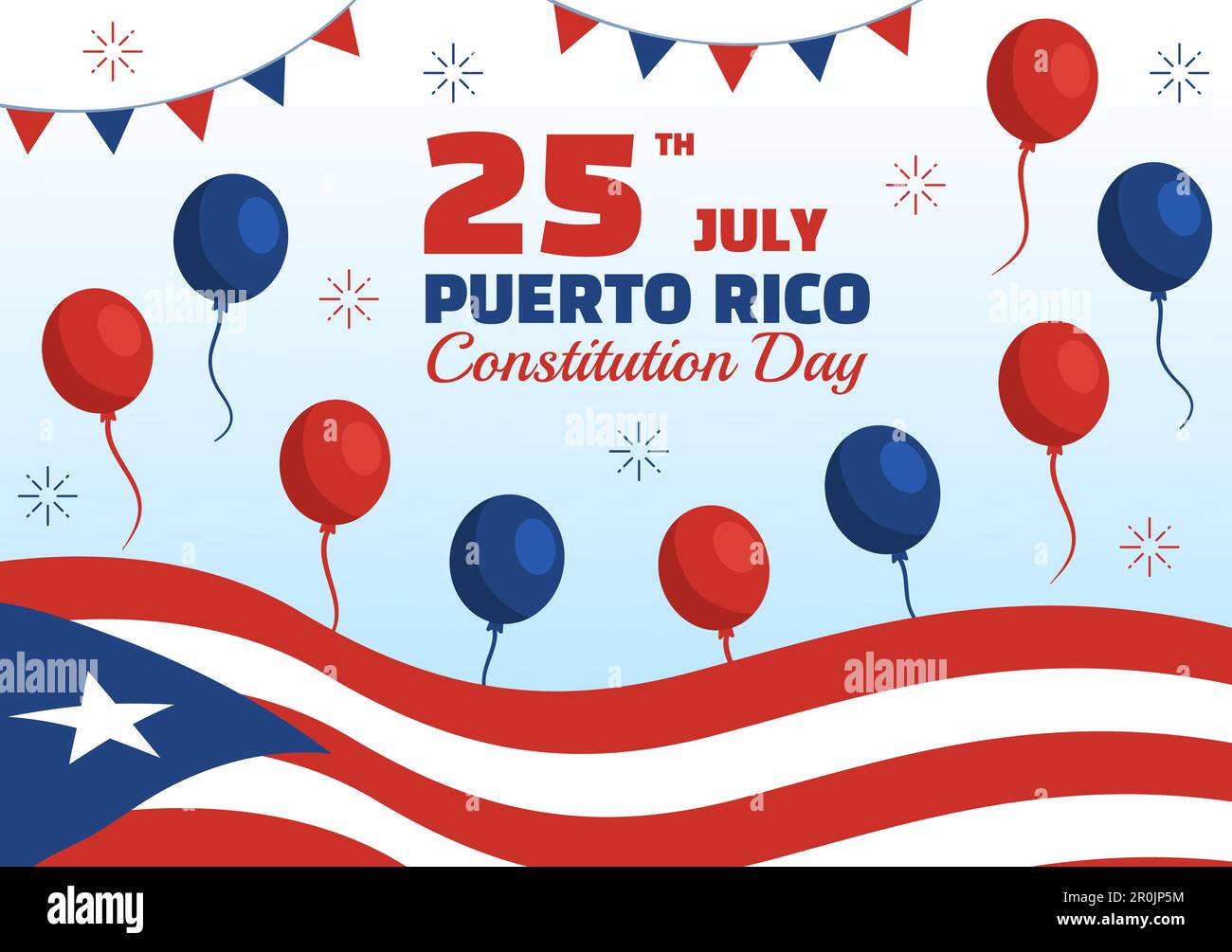 Happy Puerto Rico Constitution Day Vector Illustration with Waving Flag