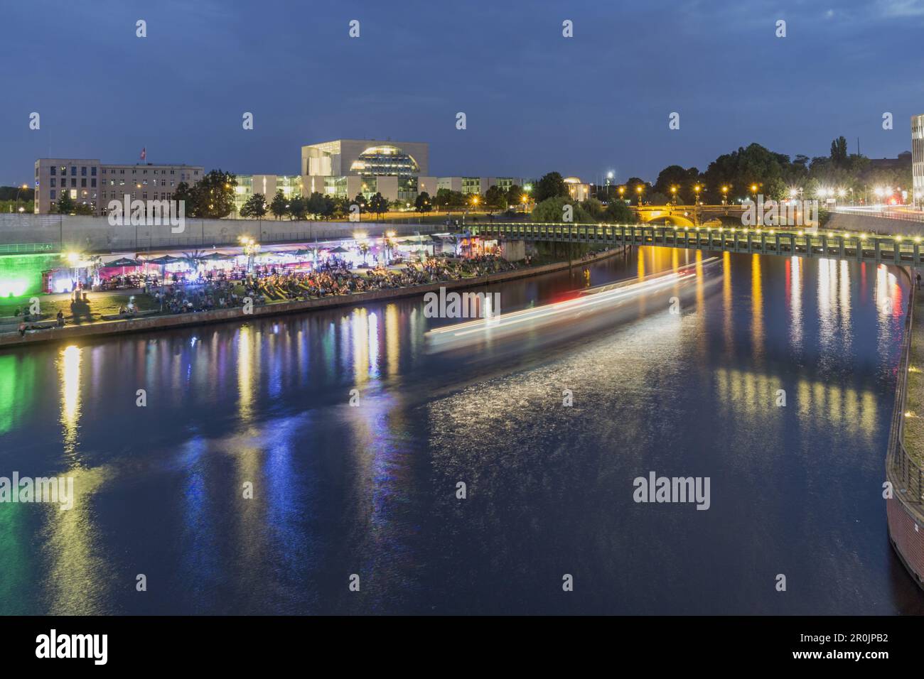 Berlin, Germany, river, Spree, capital  beach cafe, new federal chancellery Stock Photo